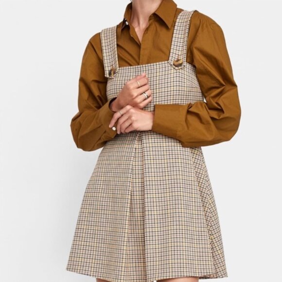 ZARA houndstooth pinafore mini dress mod schoolgirl preppy academia size S - Picture 1 of 9